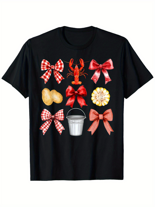 Men's Graphic T-Shirt Rustic Picnic Ribbons Potatoes Lobster And Summer Metal Bucket