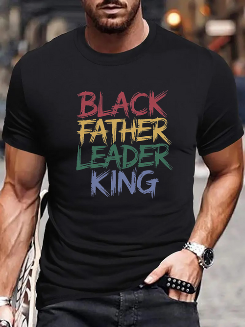 Men's Graphic T-Shirt Black Father Leader King Bold Graffiti Letters On Urban Black T Shirt