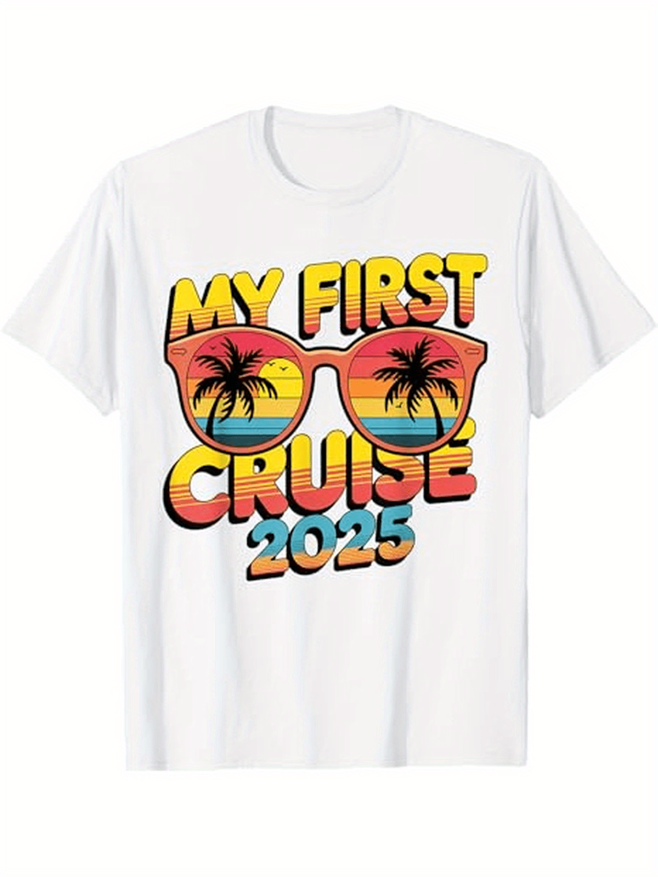 Men's Graphic T-Shirt My First Cruise 2025 Sunset With Palm Trees Reflected Sunglasses