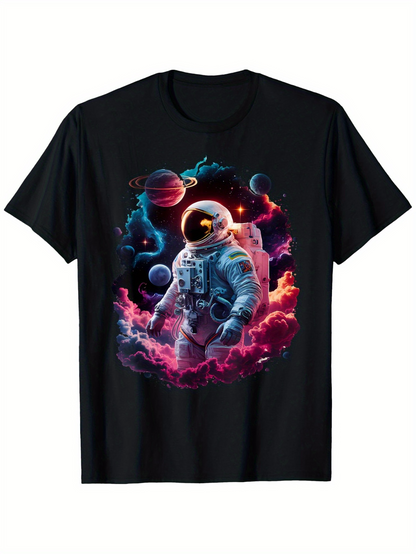 Men's Graphic T-Shirt Galactic Clouds With Vibrant Planets And Celestial Spacewalking Astronaut
