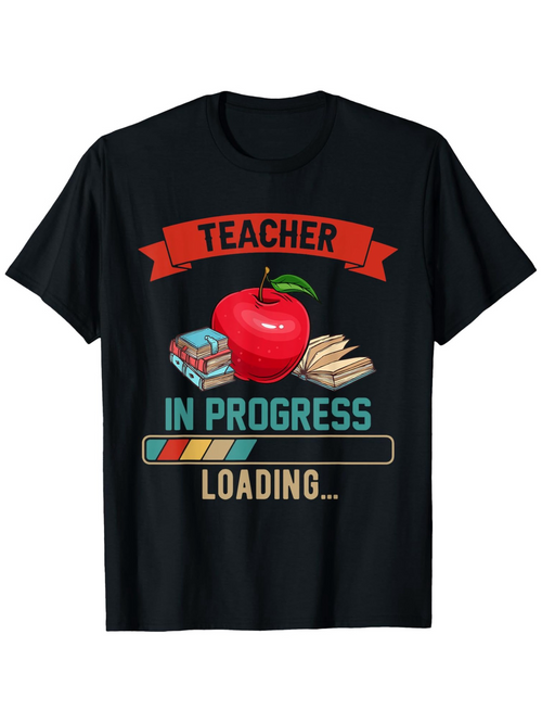 Men's Graphic T-Shirt Teacher In Progress Loading With Books Apple And Progress Bar