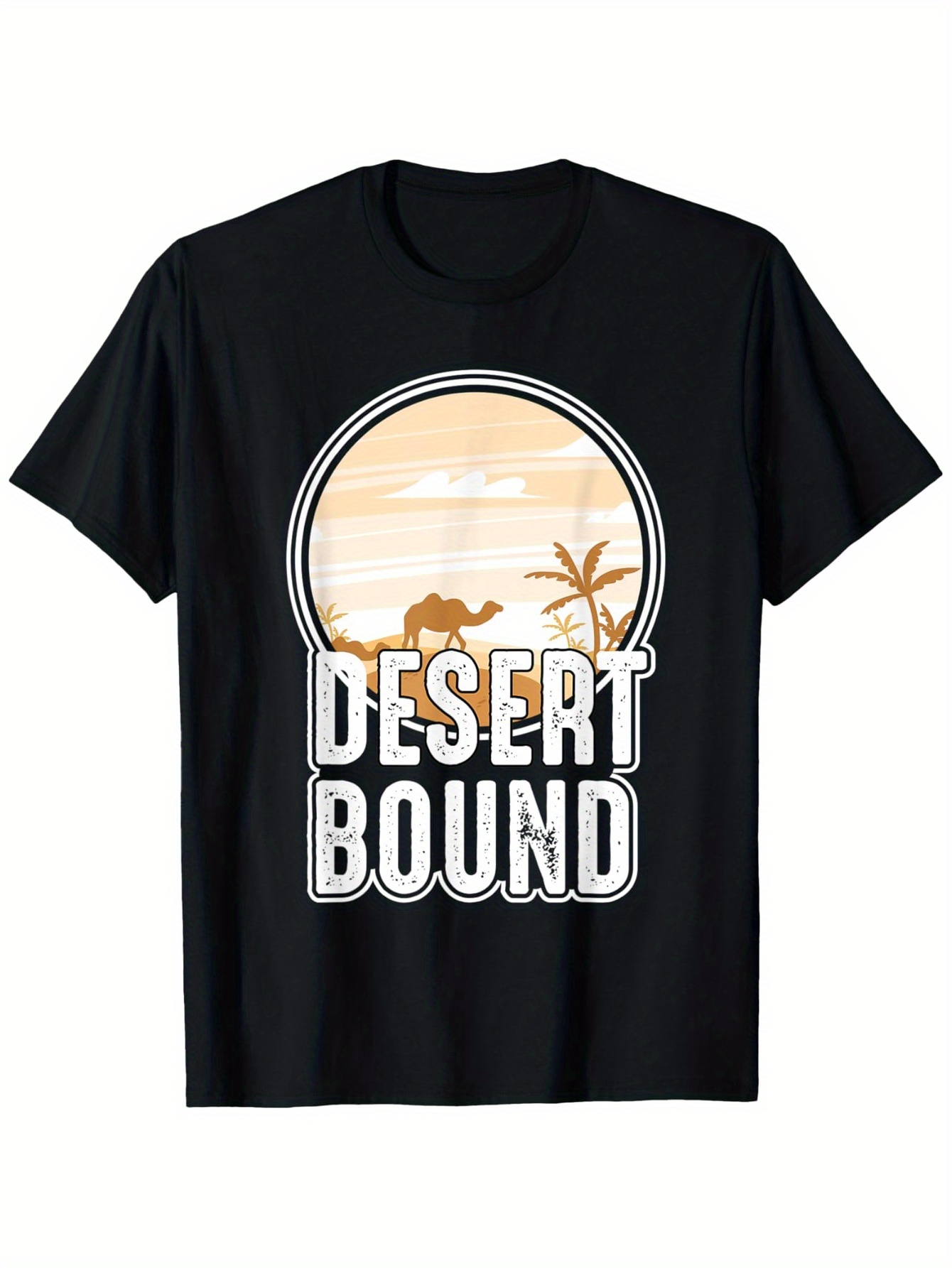 Men's Graphic T-Shirt Desert Bound Silhouette Palms And Sunset Among Arid Mountains Horizon Scene