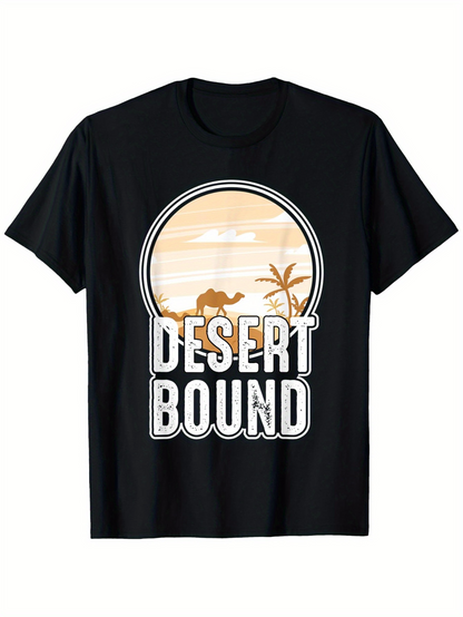 Men's Graphic T-Shirt Desert Bound Silhouette Palms And Sunset Among Arid Mountains Horizon Scene