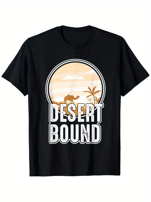 Men's Graphic T-Shirt Desert Bound Silhouette Palms And Sunset Among Arid Mountains Horizon Scene