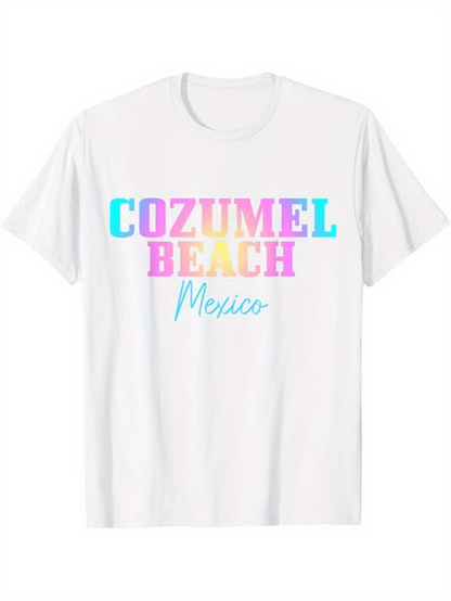 Men's Graphic T-Shirt Cozumel Beach Mexico Pastel Gradient Block Lettered Typography