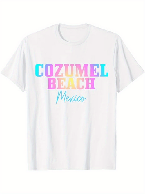 Men's Graphic T-Shirt Cozumel Beach Mexico Pastel Gradient Block Lettered Typography