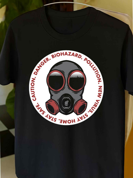 Men's Graphic T-Shirt Biohazard Warning Circle With Gas Mask Illustration Central Gas Mask