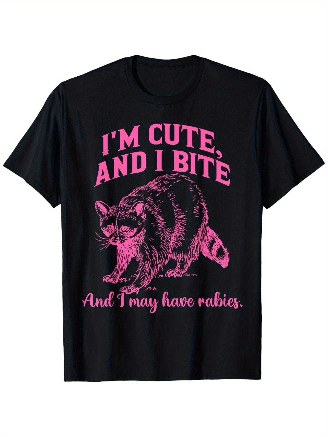 Men's Graphic T-Shirt Im Cute And I Bite Pink Hand Drawn Raccoon With Playful Mood Animal