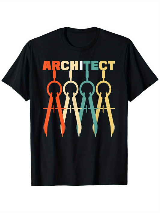 Men's Graphic T-Shirt Architect Vintage Colored Geometric Compasses Under Bold Letters Architect