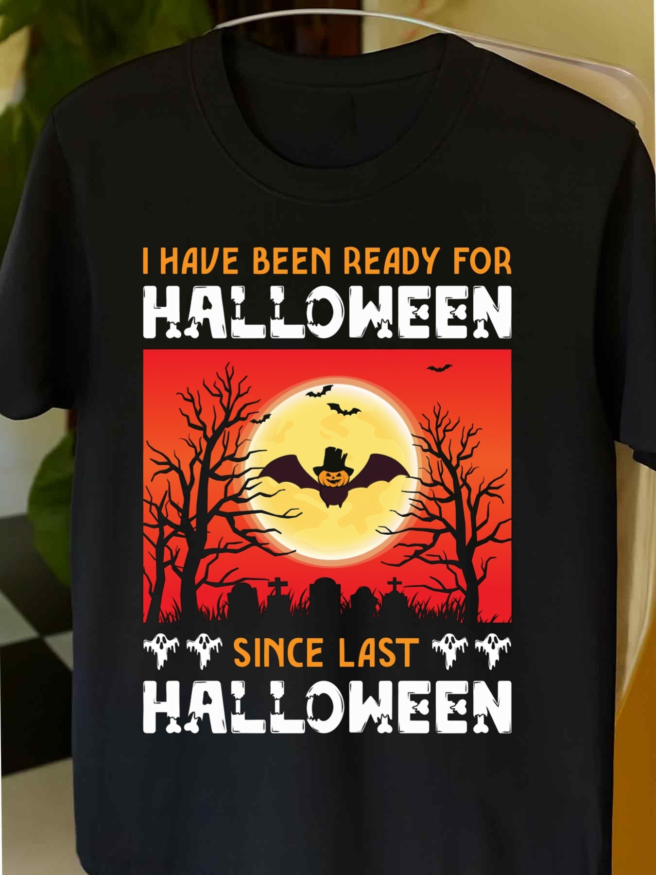 Men's Graphic T-Shirt Vivid Orange Sunset With Bats Flying Over Haunted Forest Halloween