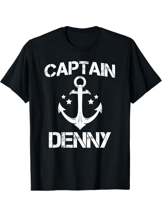 Men's Graphic T-Shirt Captain Denny Nautical Anchor Surrounded By Stars Retro T Shirt