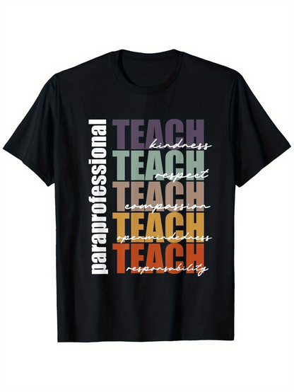 Men's Graphic T-Shirt Paraprofessional Kindness Community With Repeated Colorful Overlapping Teach Text