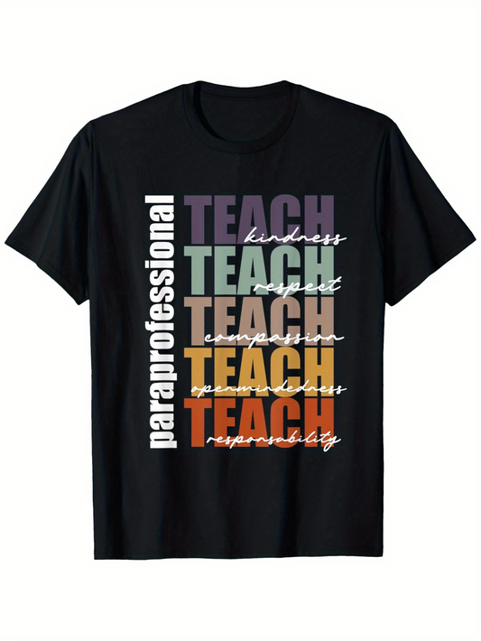 Men's Graphic T-Shirt Paraprofessional Kindness Community With Repeated Colorful Overlapping Teach Text