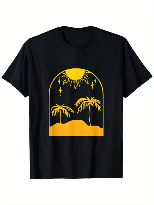 Men's Graphic T-Shirt Golden Sunset Over A Desert Island With Palm Trees