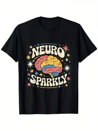 Men's Graphic T-Shirt Neuro Sparkly Surrounded By Colorful Stars And Vibrant Brain Graphic