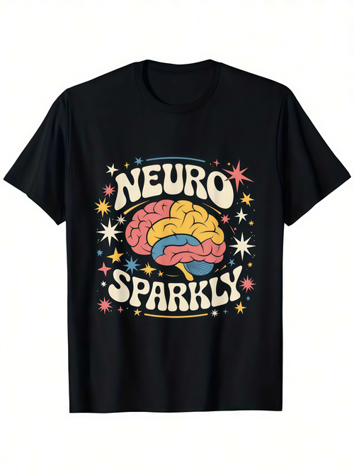 Men's Graphic T-Shirt Neuro Sparkly Surrounded By Colorful Stars And Vibrant Brain Graphic