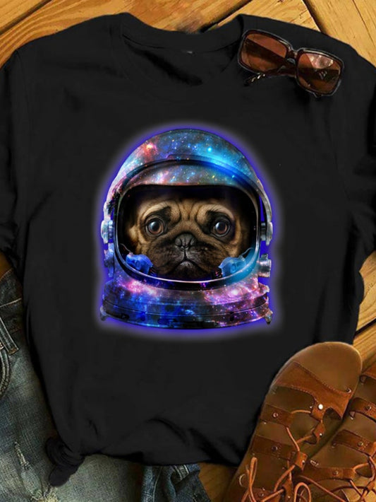 Men's Graphic T-Shirt Galaxy Colors Reflected On Astronaut Helmet Worn By Thoughtful Pug Dog
