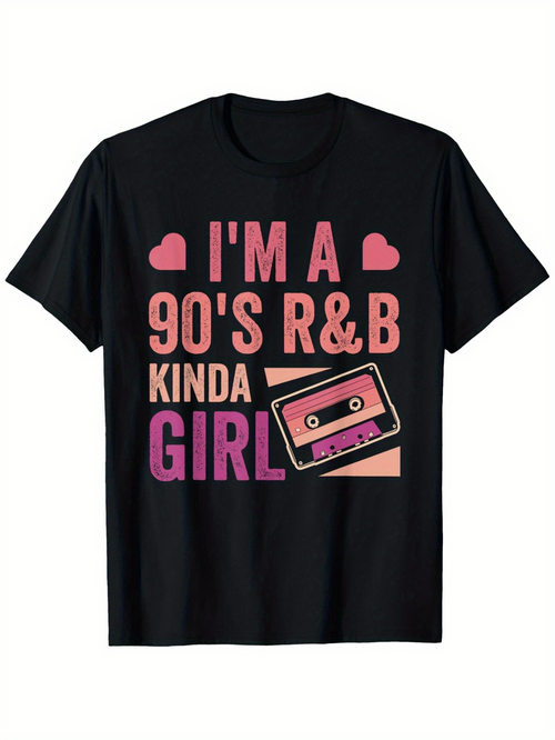 Men's Graphic T-Shirt Im A Nineties Music Girl With Pink Cassette Tape And Bold Icons