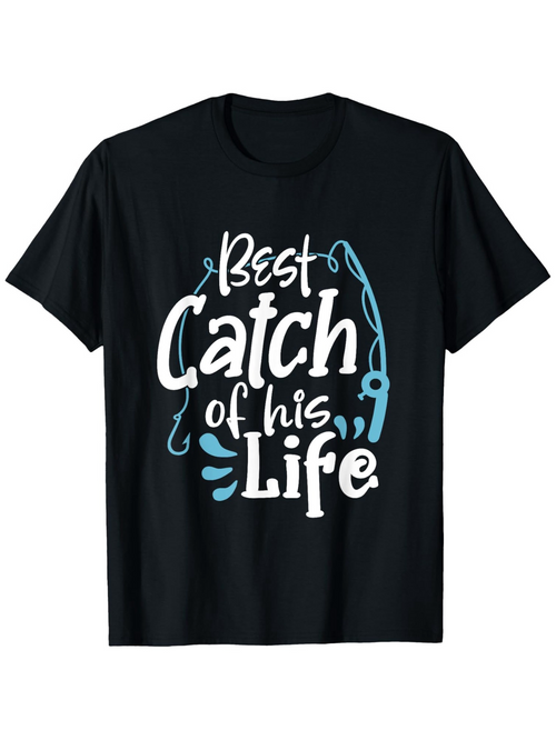 Men's Graphic T-Shirt Best Catch Of His Life With Light Blue Accents Fishing Hook T Shirt