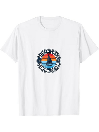 Men's Graphic T-Shirt Punta Cana Dominican Rep Vintage Sailboat In Sunset Ocean Circle
