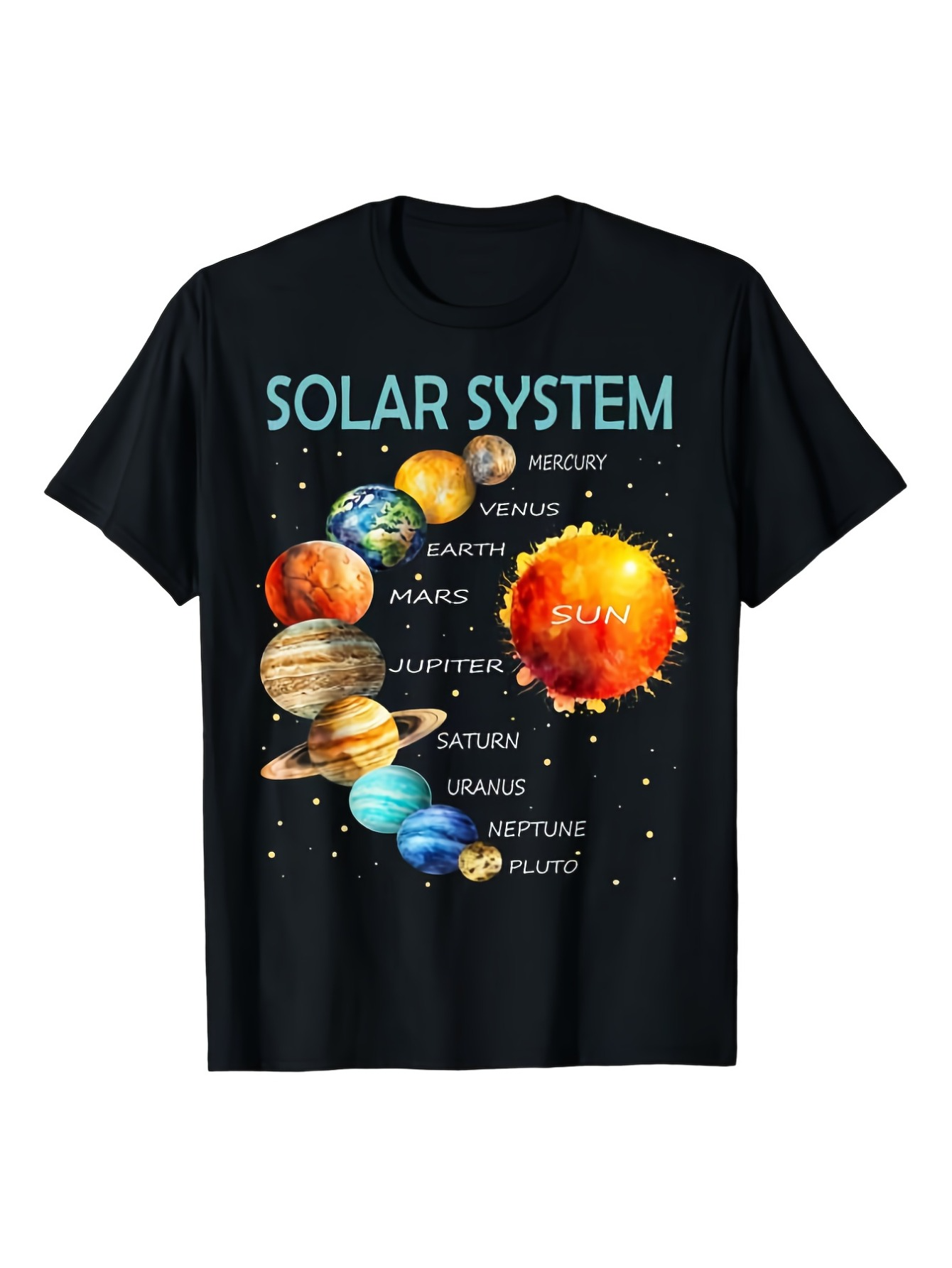 Men's Graphic T-Shirt Solar System With Planets Orbiting Around Bright Radiating Sun