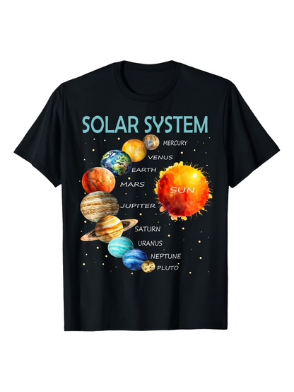Men's Graphic T-Shirt Solar System With Planets Orbiting Around Bright Radiating Sun