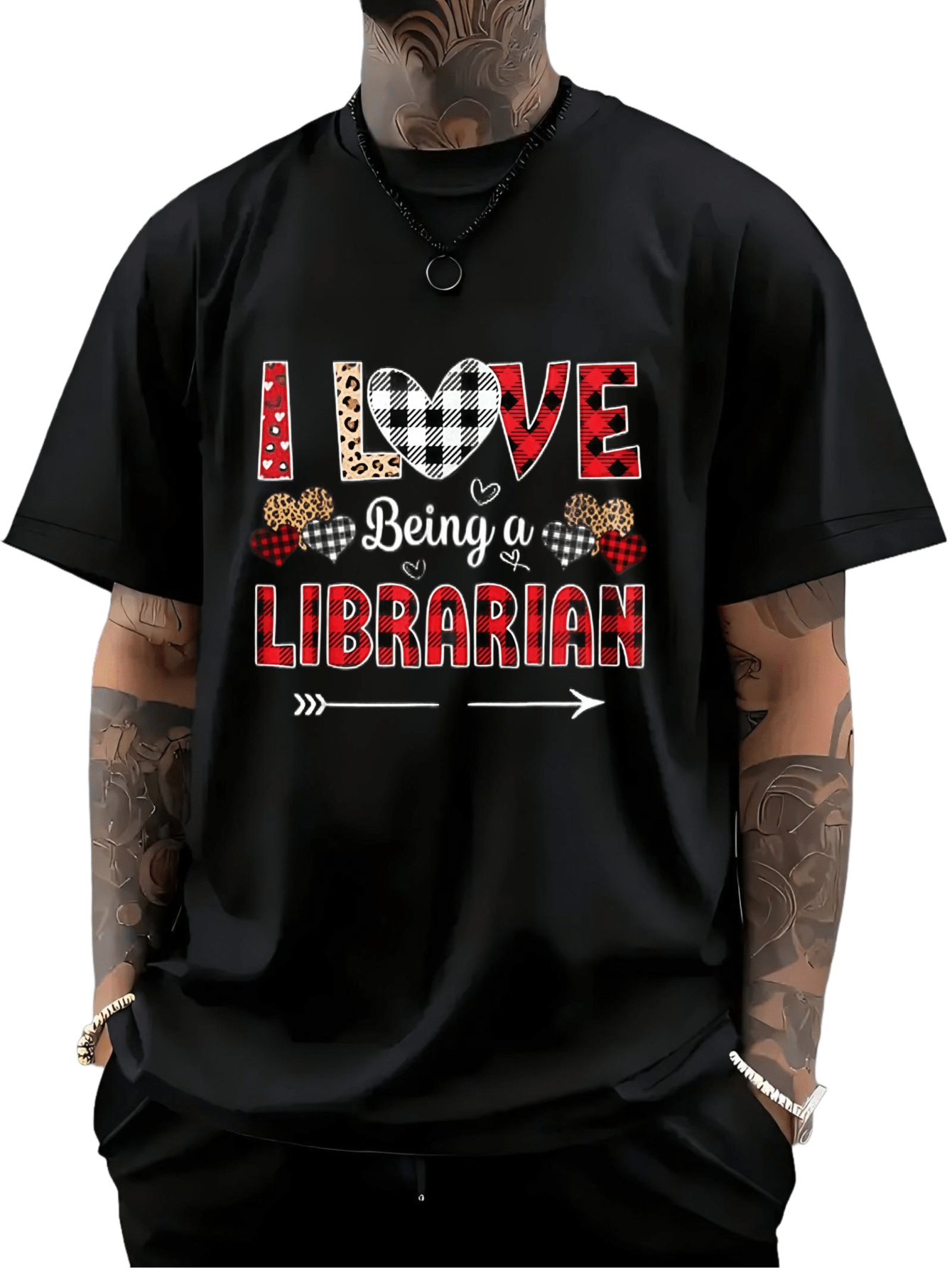 Men's Graphic T-Shirt I Love Being A Librarian Bold Patterns Heart And Arrow Librarian