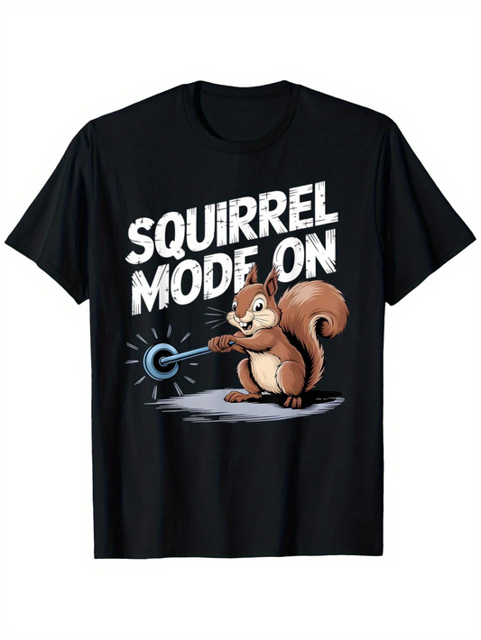Men's Graphic T-Shirt Squirrel Mode On With Cartoon Style Power Button And Playful Squirrel
