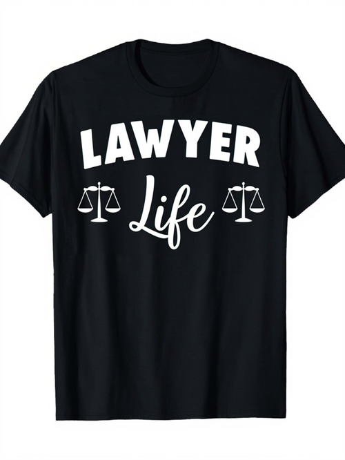 Men's Graphic T-Shirt Lawyer Life With White Lettering And Scales Justice Symbol
