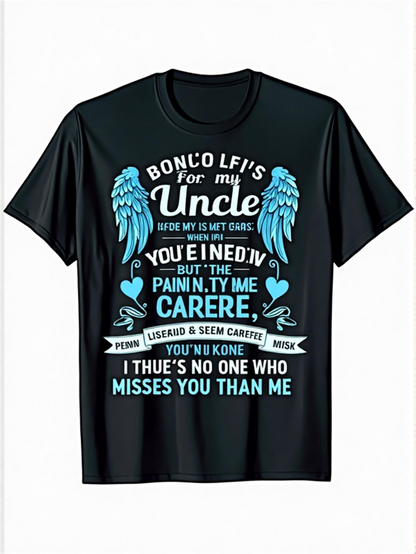 Men's Graphic T-Shirt Blue Feathered Angel Wings With Emotional Tribute And Serene Typography Uncle