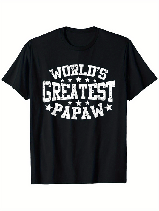 Men's Graphic T-Shirt Worlds Greatest Papaw With Bold White Lettering Surrounded By Stars Statement