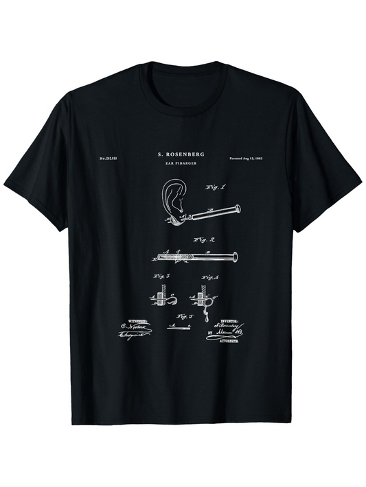 Men's Graphic T-Shirt Ear Diagram Patent Illustration With Technical Details And Handwritten Drawings