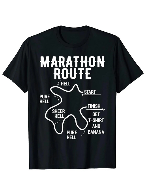 Men's Graphic T-Shirt Marathon Route With Labeled Checkpoints White Highlighted Path