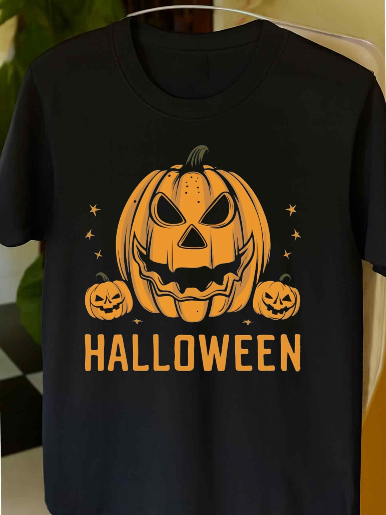 Men's Graphic T-Shirt Halloween Glowing Lanterns And Stars With Carved Jack O Lantern Pumpkin