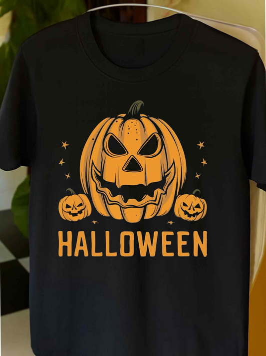 Men's Graphic T-Shirt Halloween Glowing Lanterns And Stars With Carved Jack O Lantern Pumpkin