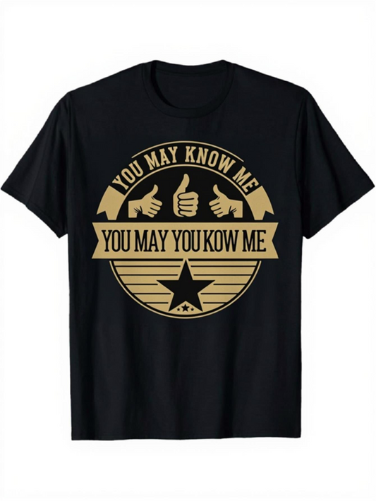 Men's Graphic T-Shirt You May Know Me Retro Gold Star With Thumbs Up Badge