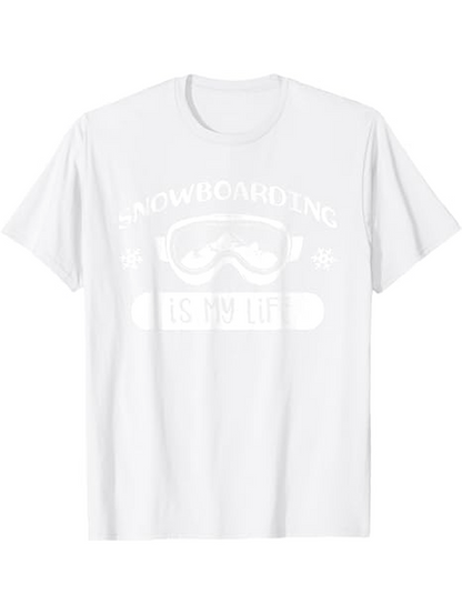 Men's Graphic T-Shirt Snowboarding Winter Adventure Ride With Goggles Over Snowboard