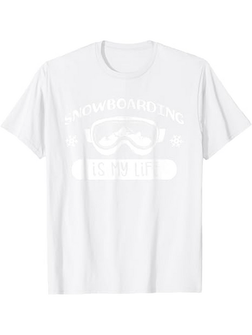 Men's Graphic T-Shirt Snowboarding Winter Adventure Ride With Goggles Over Snowboard