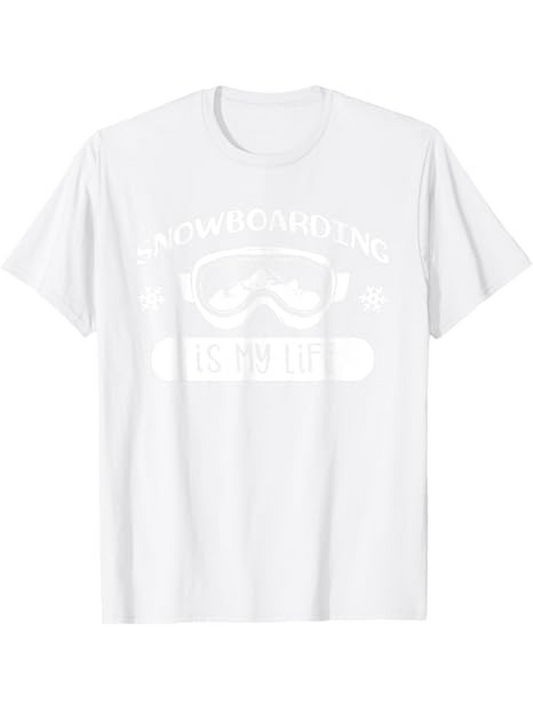 Men's Graphic T-Shirt Snowboarding Winter Adventure Ride With Goggles Over Snowboard