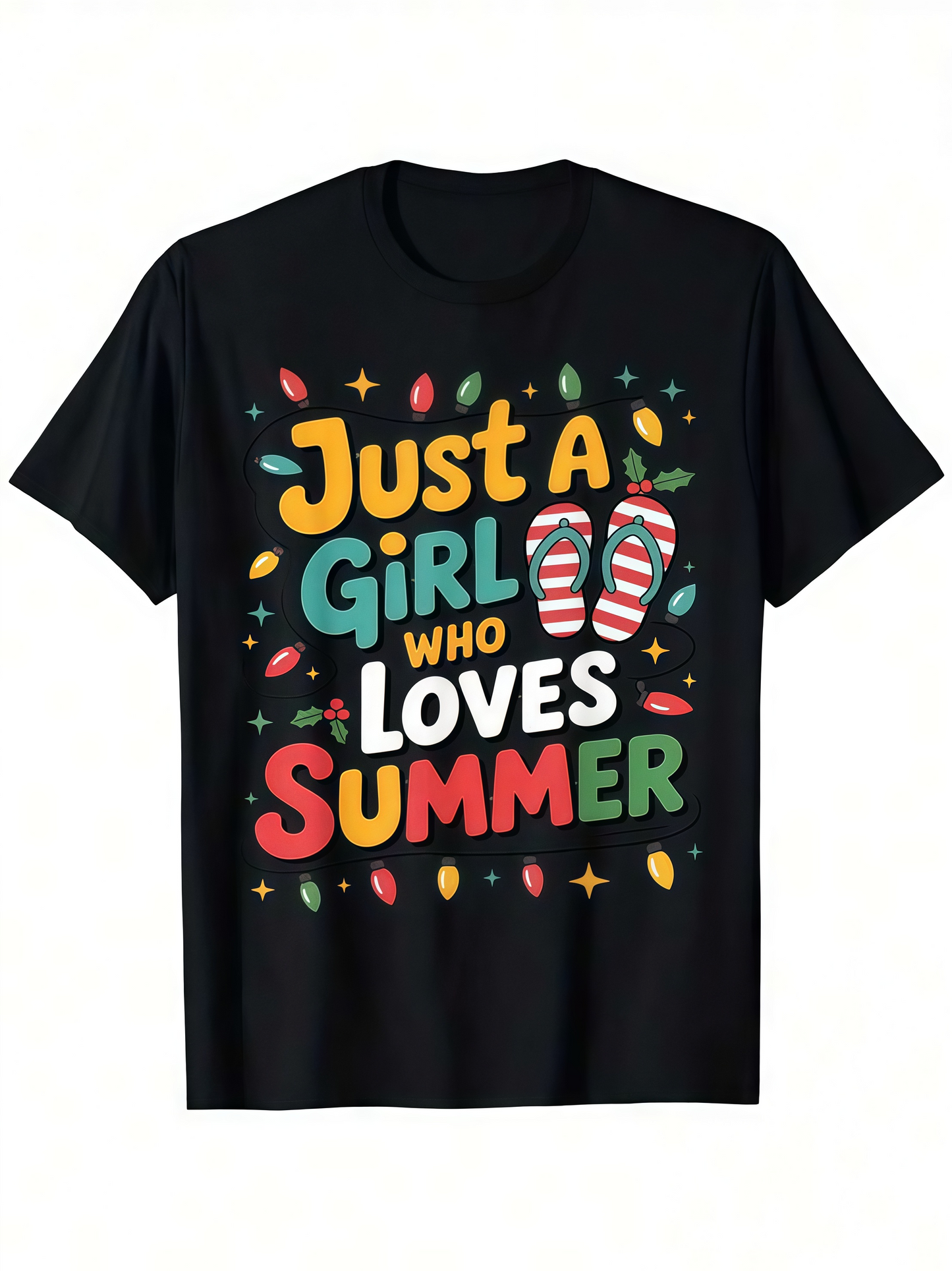 Men's Graphic T-Shirt Just A Girl Who Loves Summer With Flip Flops And Colorful Lights T Shirt