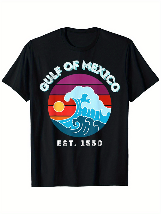 Men's Graphic T-Shirt Gulf Of Mexico Vintage Wave Under Sunset Colorful Sky T Shirt
