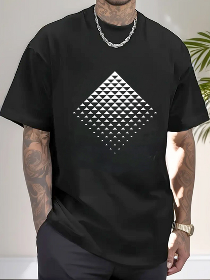 Men's Graphic T-Shirt Gradient Dots Forming A Diamond Shape On Black T Shirt