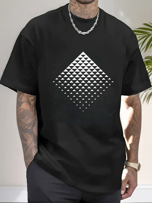 Men's Graphic T-Shirt Gradient Dots Forming A Diamond Shape On Black T Shirt