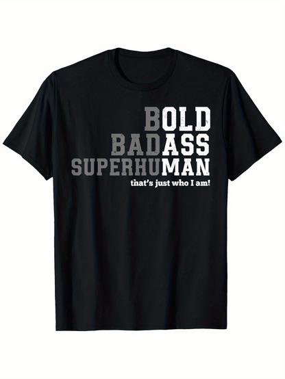 Men's Graphic T-Shirt Bold Badass Superhuman Graphic With Contrasting White Block Letters T Shirt
