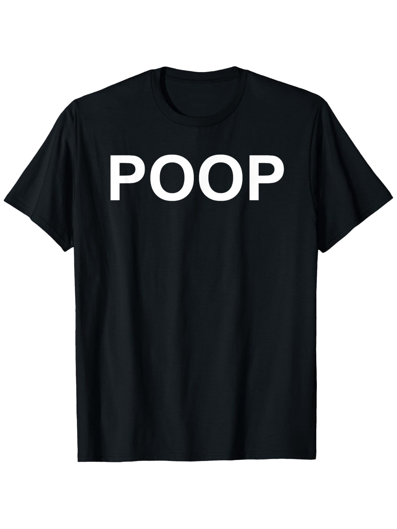 Men's Graphic T-Shirt Poop Bold White Letters Centered On Black Cotton Shirt