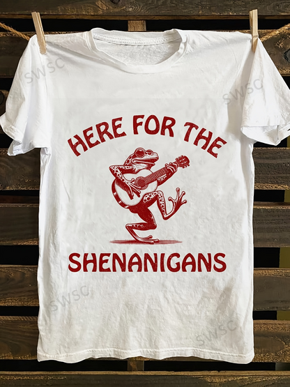 Men's Graphic T-Shirt Here For The Shenanigans Dancing Playful Frog With Lively Whimsical Pose