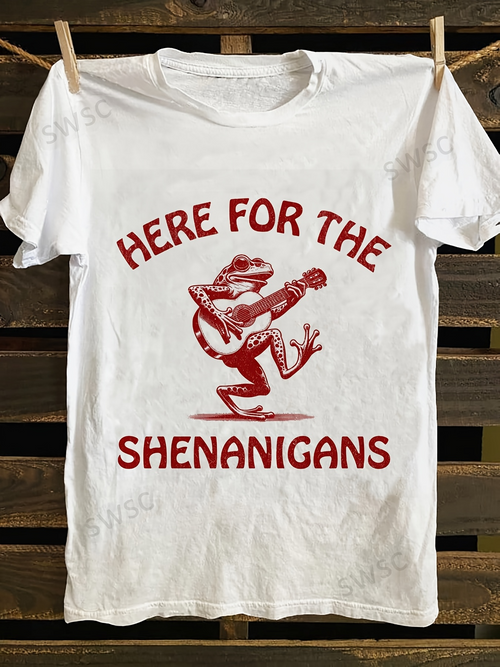 Men's Graphic T-Shirt Here For The Shenanigans Dancing Playful Frog With Lively Whimsical Pose