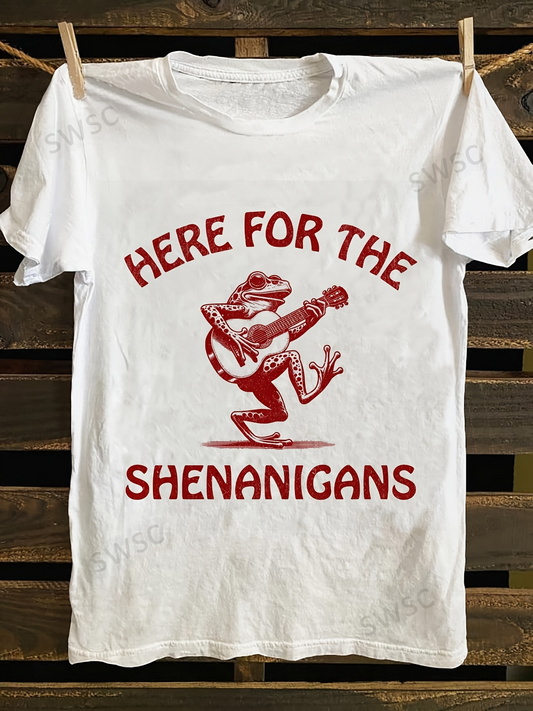 Men's Graphic T-Shirt Here For The Shenanigans Dancing Playful Frog With Lively Whimsical Pose