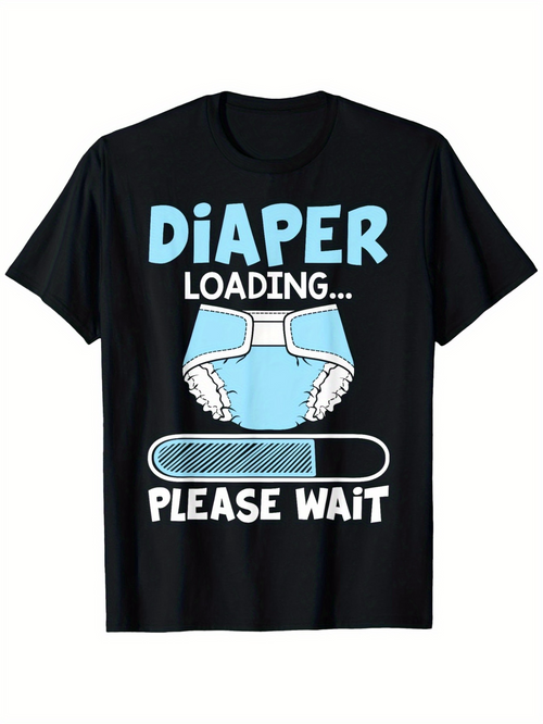 Men's Graphic T-Shirt Diaper Loading Please Wait With Blue Cartoon Print Diaper