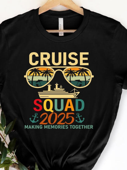 Men's Graphic T-Shirt Cruise Squad 2025 Sunset Glasses With Palm Trees Ocean And Anchors Graphics